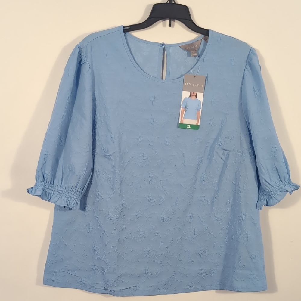 New With Tags Ted Baker Blue Top Ruffle Sleeves Size X-Large